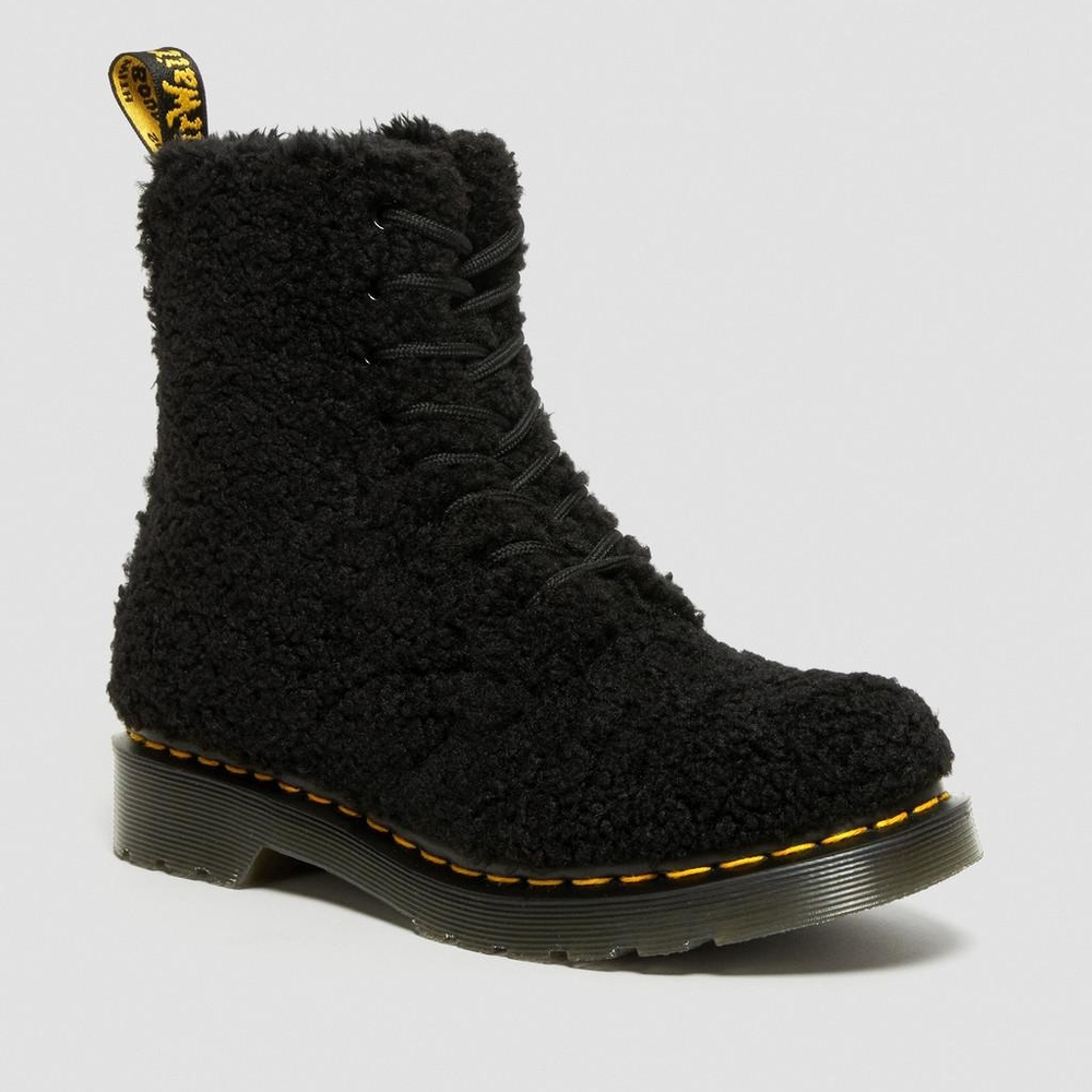 🆕Dr. Martens 1460 Pascal Faux Shearling Boots Teddy Black Lux Borg Women Size 8